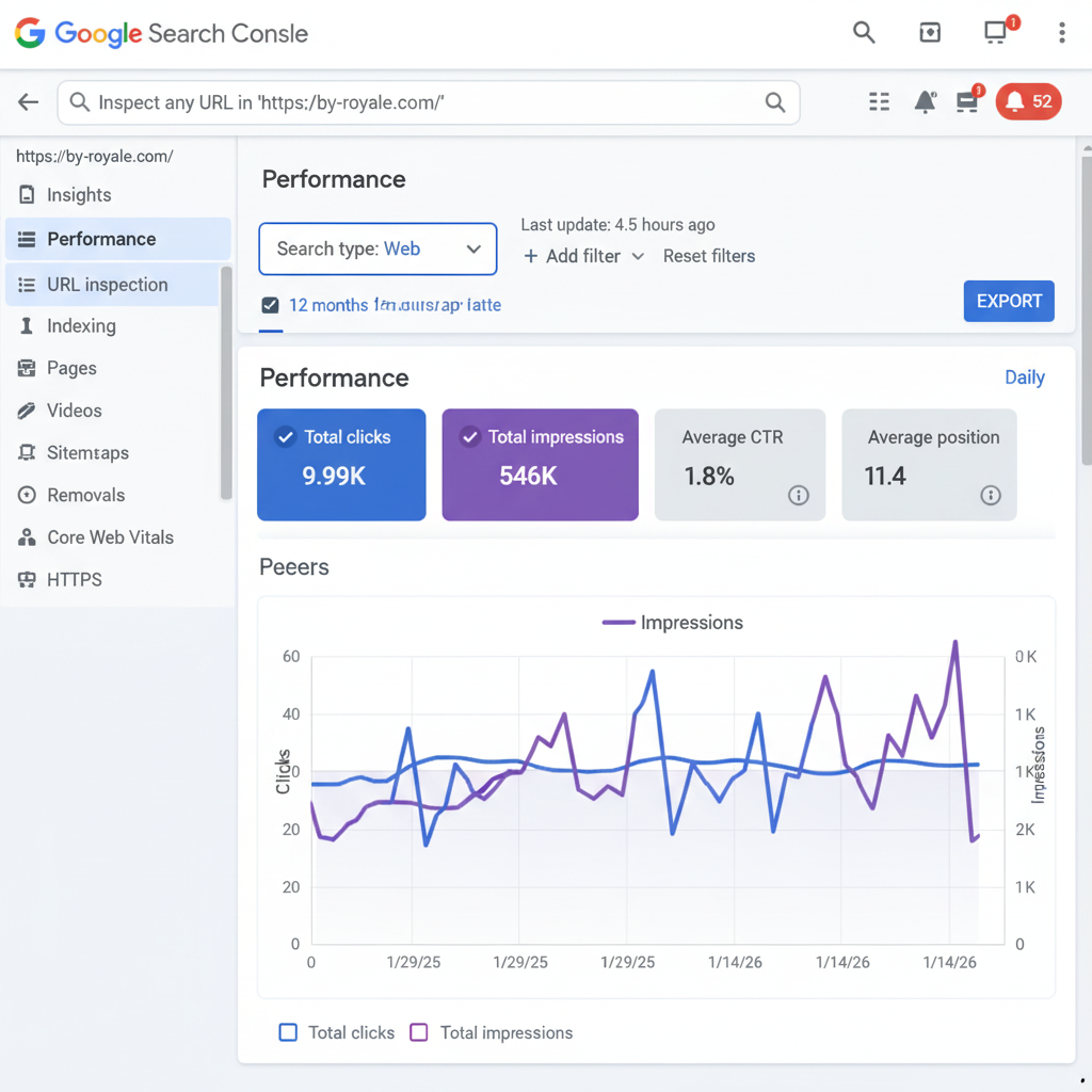 By Royale SEO performance results from Google Search Console